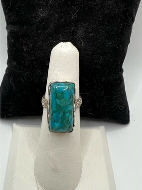 Sterling Silver Turquoise Rectangle Statement Ring - Blue Green